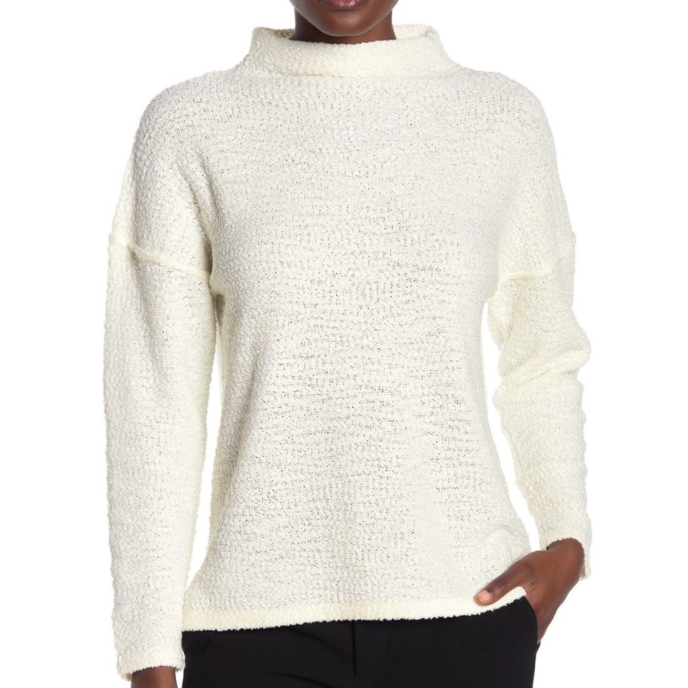 Melloday Popcorn Knit Mock Neck Sweater Ivory